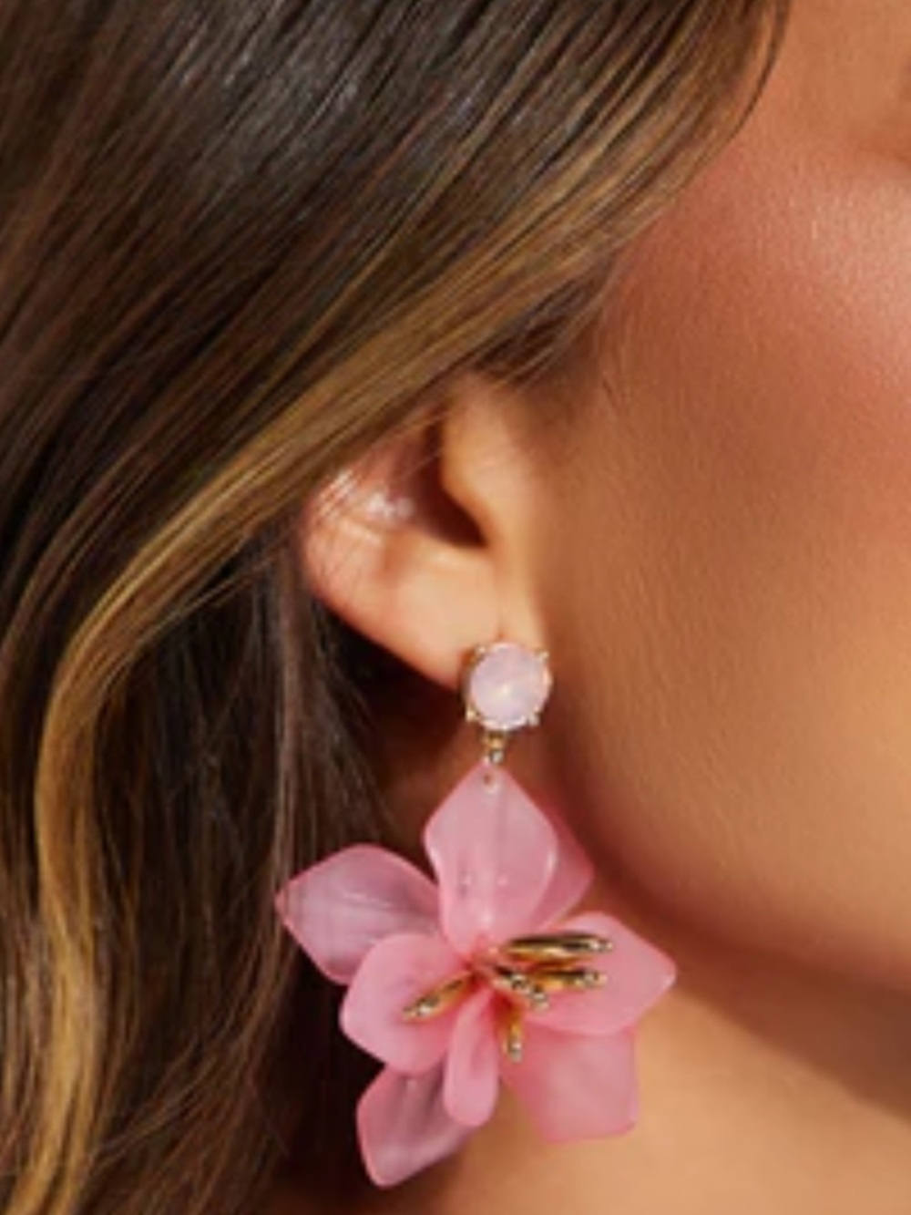 Pink Floral Drop Earrings - Women Jewelry
